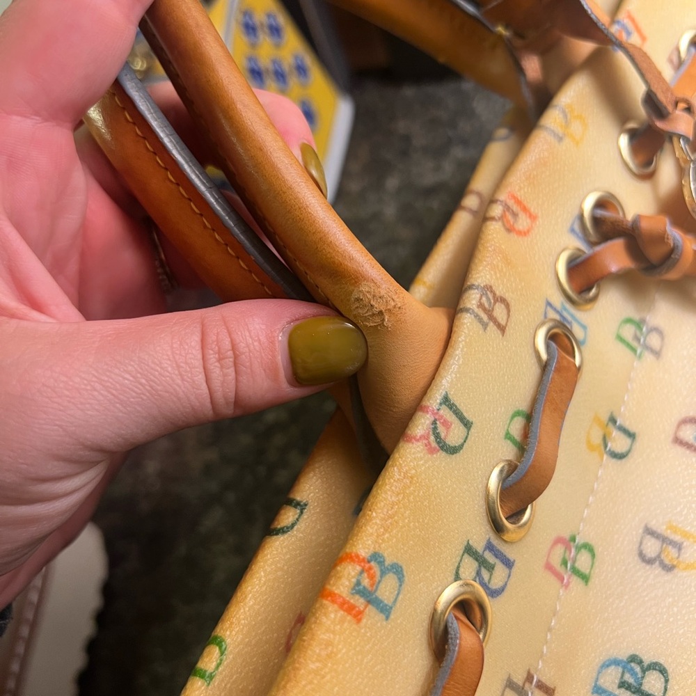 Vintage Dooney & Bourke Yellow Multicolor Logo Tote - Picture 11 of 16